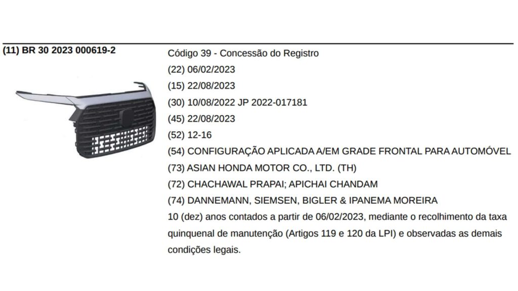 Honda Elevate registo Brasil