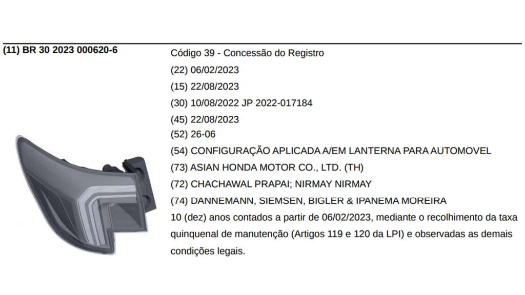 Honda Elevate registo Brasil